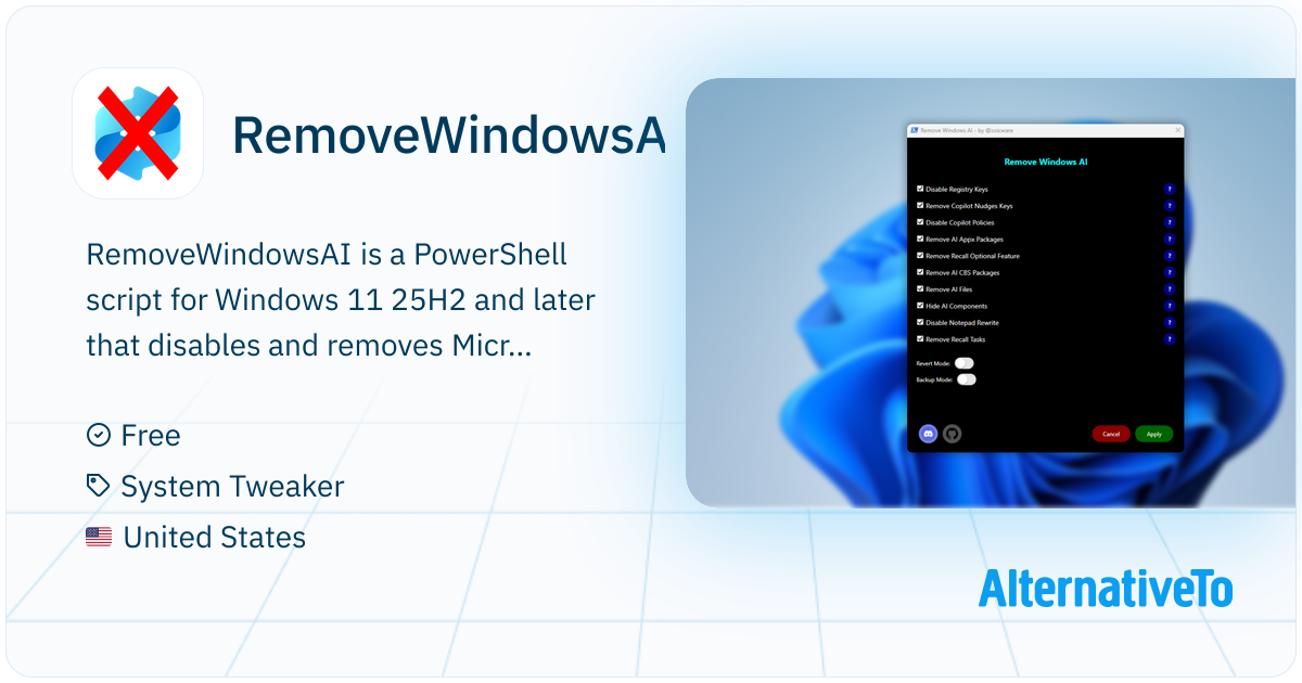 RemoveWindowsAI: Remove Copilot, Recall, and AI features in Windows 11 ...