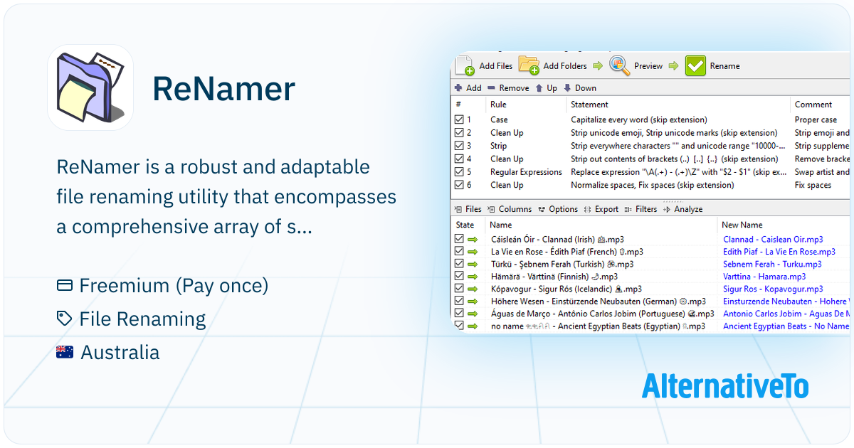 Meta Rename ReNamer: File and folder batch renaming with meta tag, RegEx, and rule ...