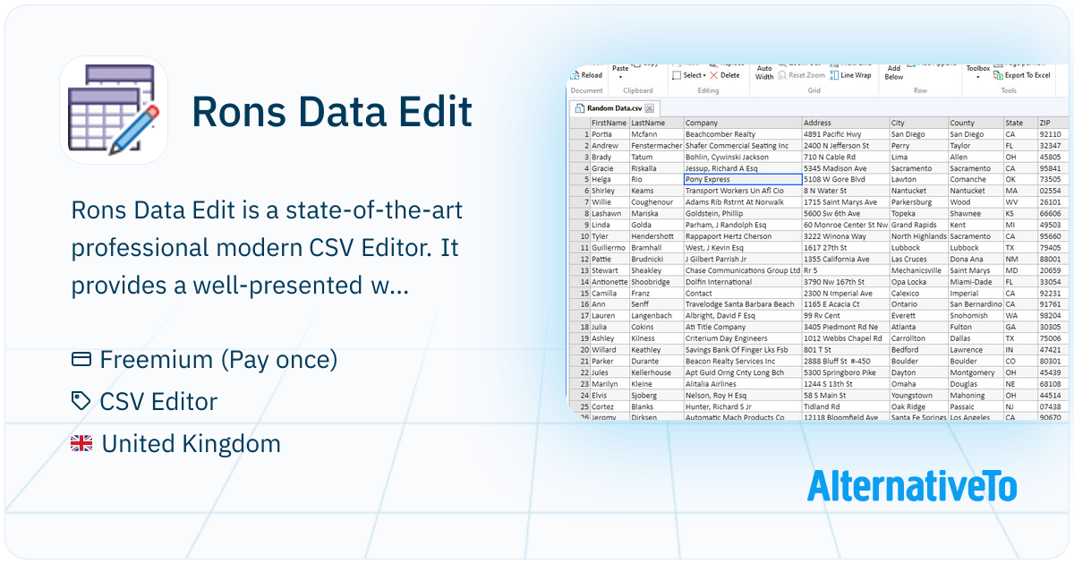 Rons Data Edit: Professional modern CSV Editor with a well-presented ...