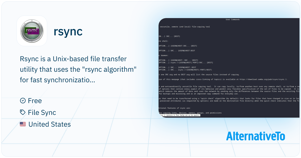rsync: Unix file and directory syncing tool with delta encoding ...