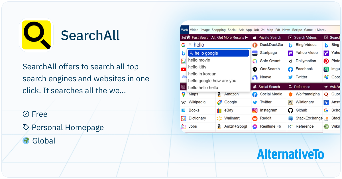 SearchAll: All in one search engines website and android app ...