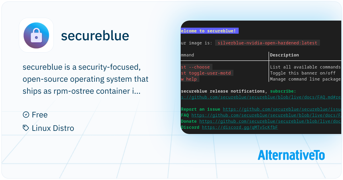 Secureblue secureblue: Hardened Fedora Atomic and Fedora CoreOS images | AlternativeTo