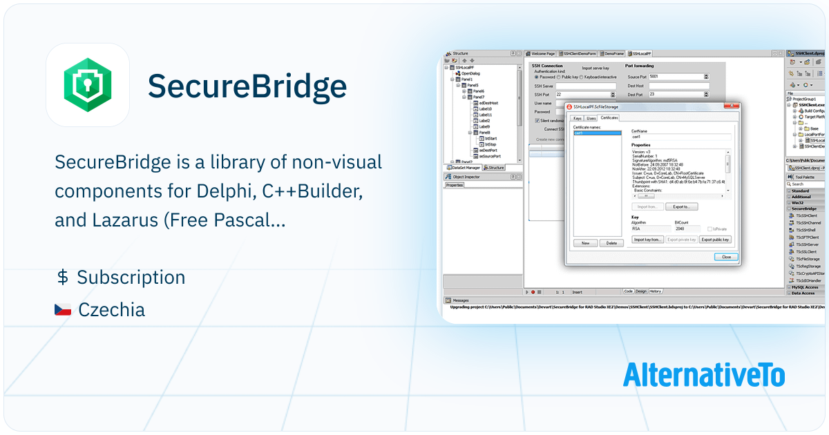 SecureBridge: ?lient and server components for SSH, SFTP, FTPS, SSL ...