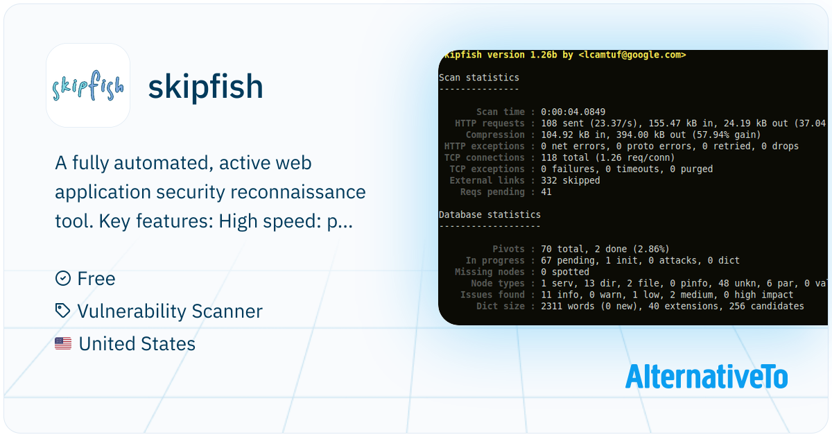 Skipfish High Risk skipfish: A fully automated, active web application | AlternativeTo