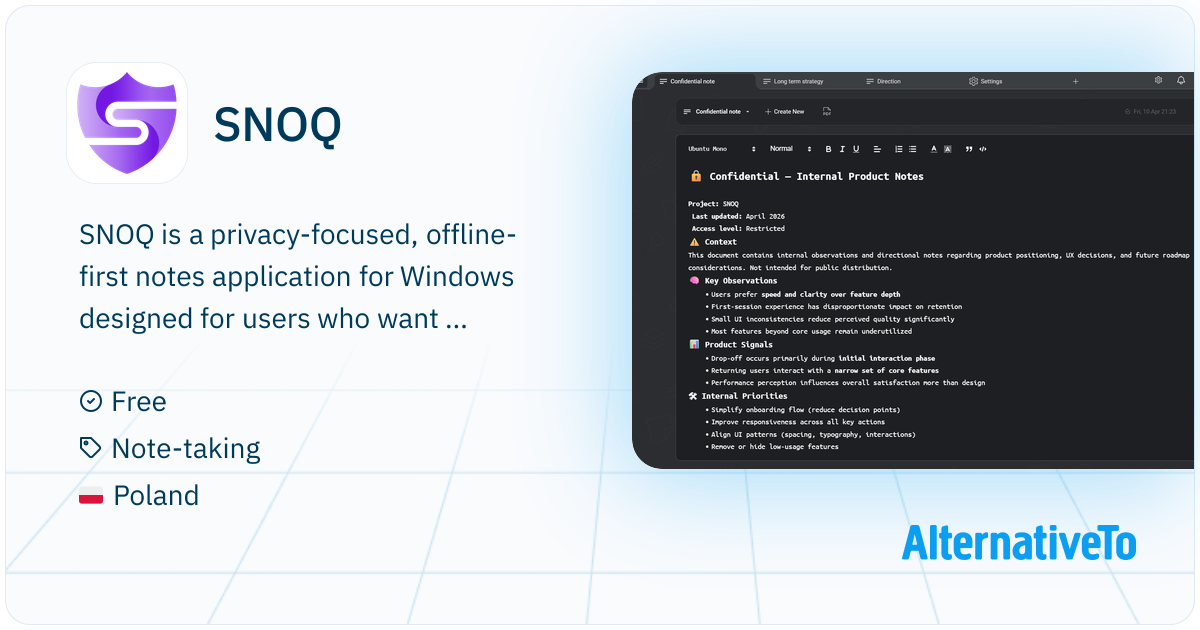SNOQ: Offline-first encrypted notes app for Windows with local-only ...