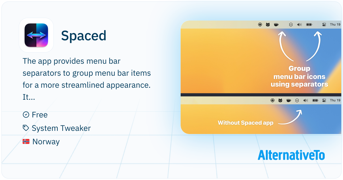 Spaced: Organize your menu bar items into groups | AlternativeTo
