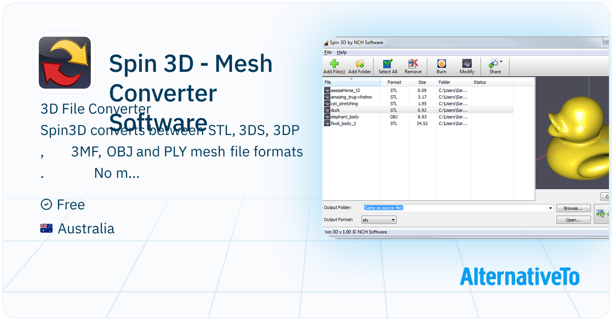 Spin 3D - Mesh Converter Software: Spin 3D converts between STL, 3DS ...