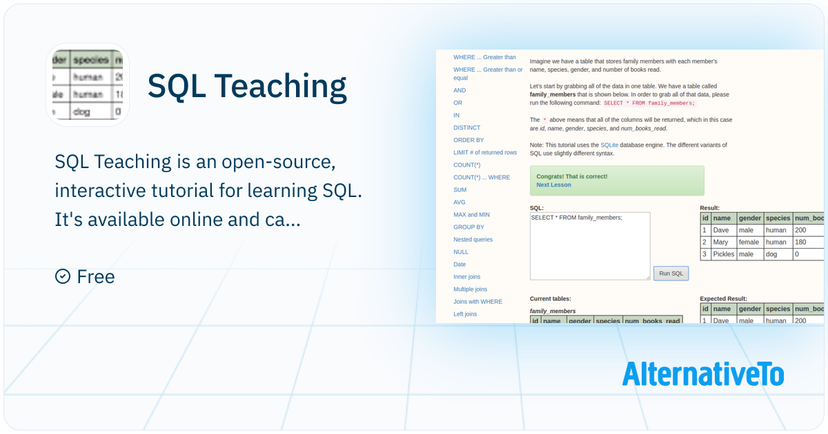SQL Teaching: Learn SQL easily through interactive, online tutorials ...