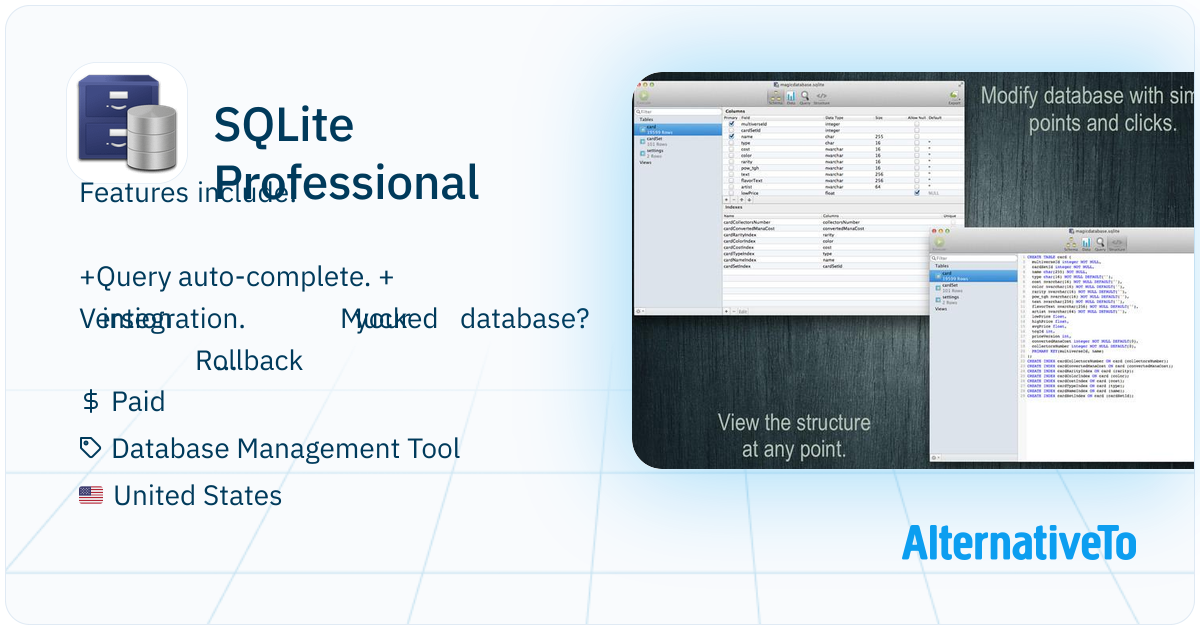 SQLite Professional: Features include: | AlternativeTo