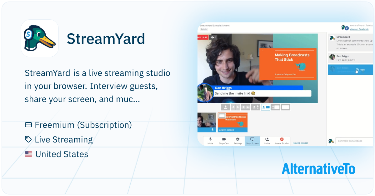 Streamyard Screen Design StreamYard: Live streaming studio in your | AlternativeTo