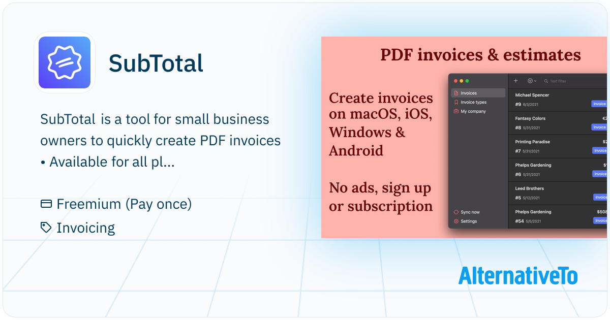 SubTotal: Tool for small business owners to quickly create PDF invoices ...