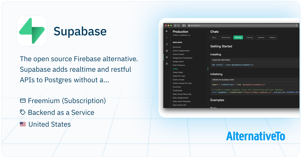 Supabase: The open source Firebase alternative. | AlternativeTo