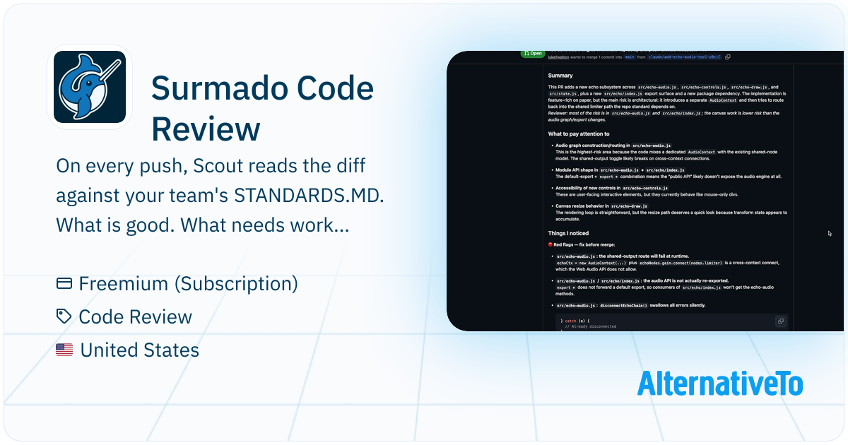 Surmado Code Review: Automated code review for every PR. | AlternativeTo