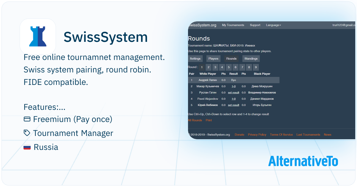 SwissSystem: Tournament management online application. Mainly used for ...