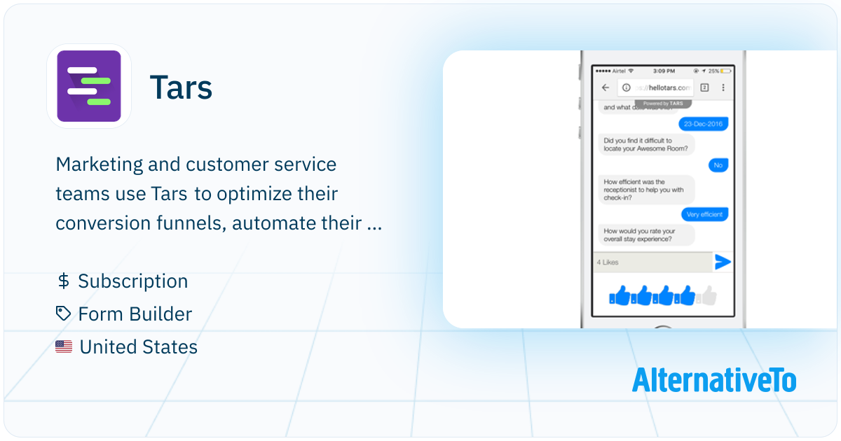 Tars: Marketing and customer service teams use Tars to | AlternativeTo