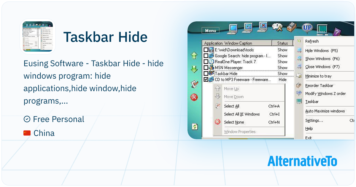 Taskbar Hide: Taskbar, Application Window and System Tray Icon Hider ...