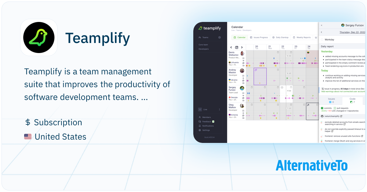 Teamplify: Team management for developers | AlternativeTo