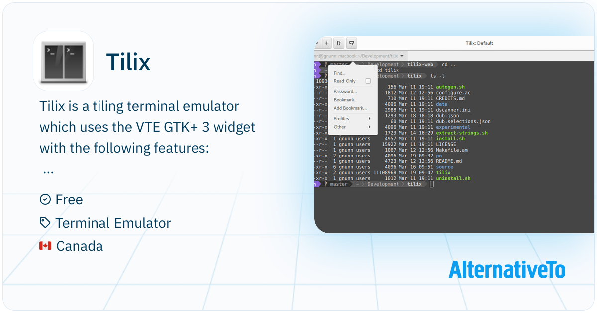 Tilix: A tiling terminal emulator for Linux using GTK+ 3 | AlternativeTo