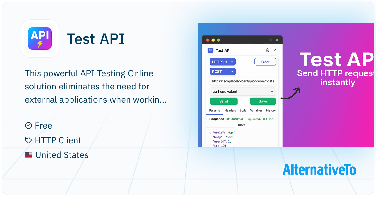 Test API: Use Test API for restful api testing. | AlternativeTo