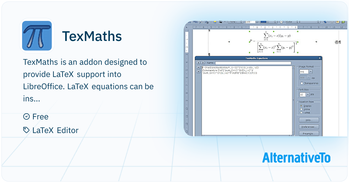 TexMaths: Addon designed to provide LaTeX support into LibreOffice ...