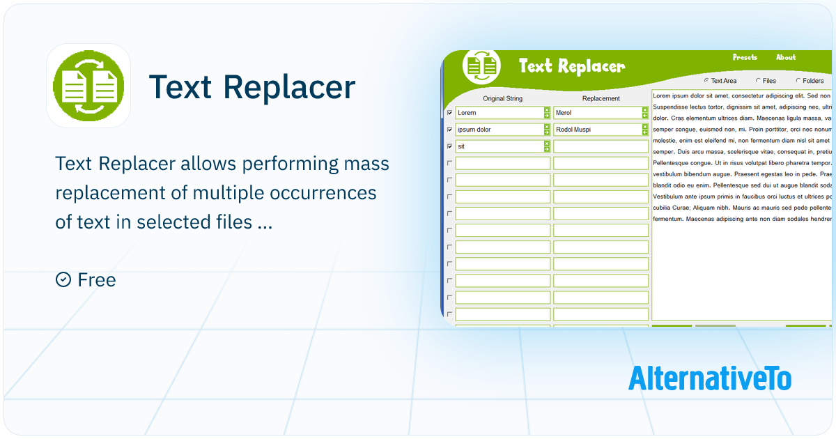 Text Replacer: Allows performing mass replacement of multiple ...