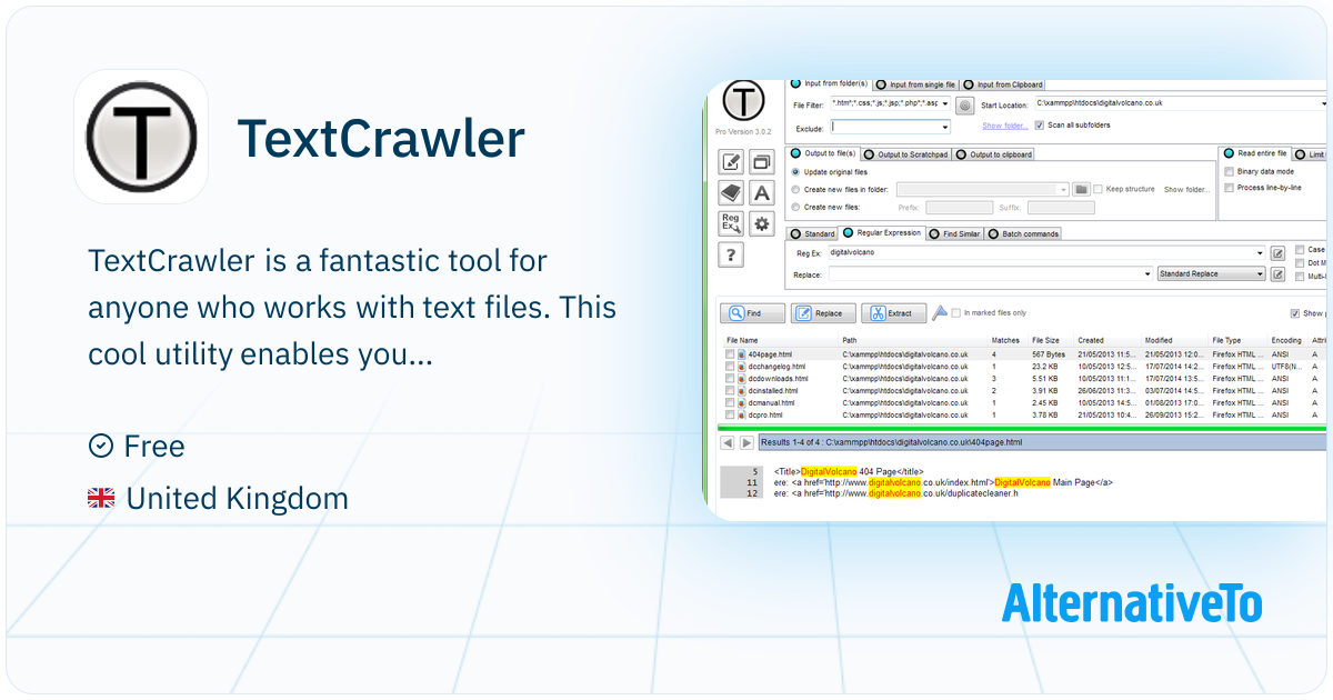 Textcrawler Display TextCrawler: Find and replace across multiple files | AlternativeTo