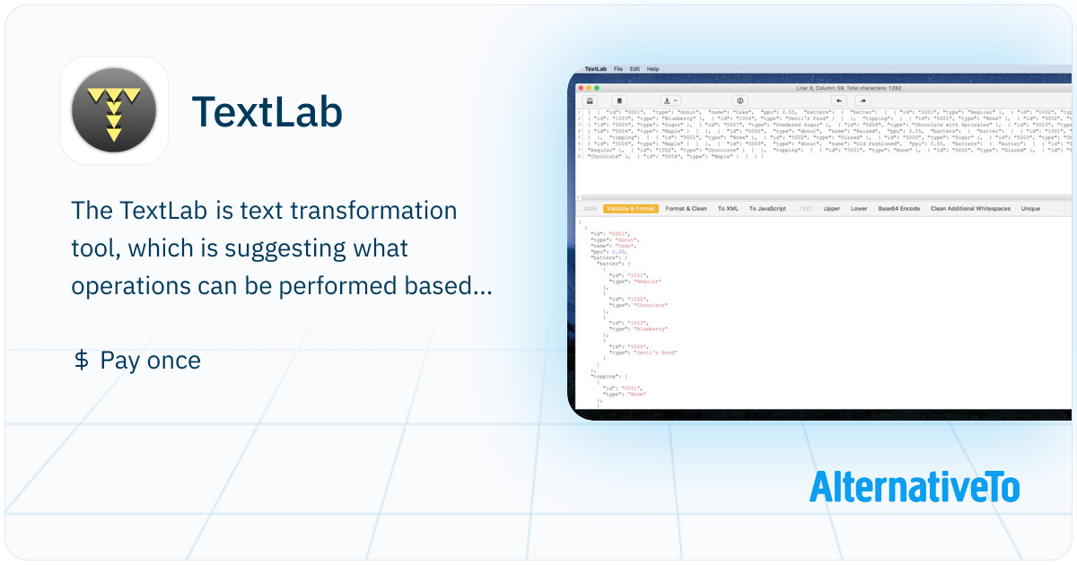 Text Lab Pic TextLab: Allows you to format, clean, validate or transform JSON, XML ...