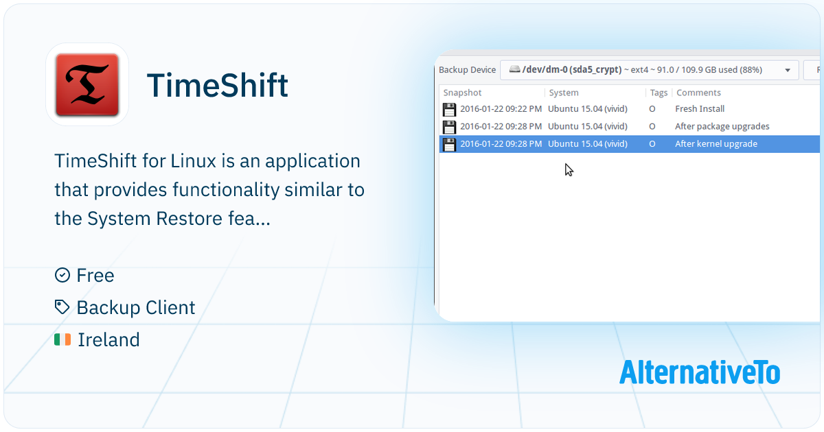 TimeShift: For Linux is an application that provides functionality ...