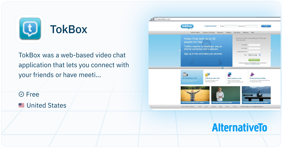 Tokbox TokBox: Was a web-based video chat application | AlternativeTo