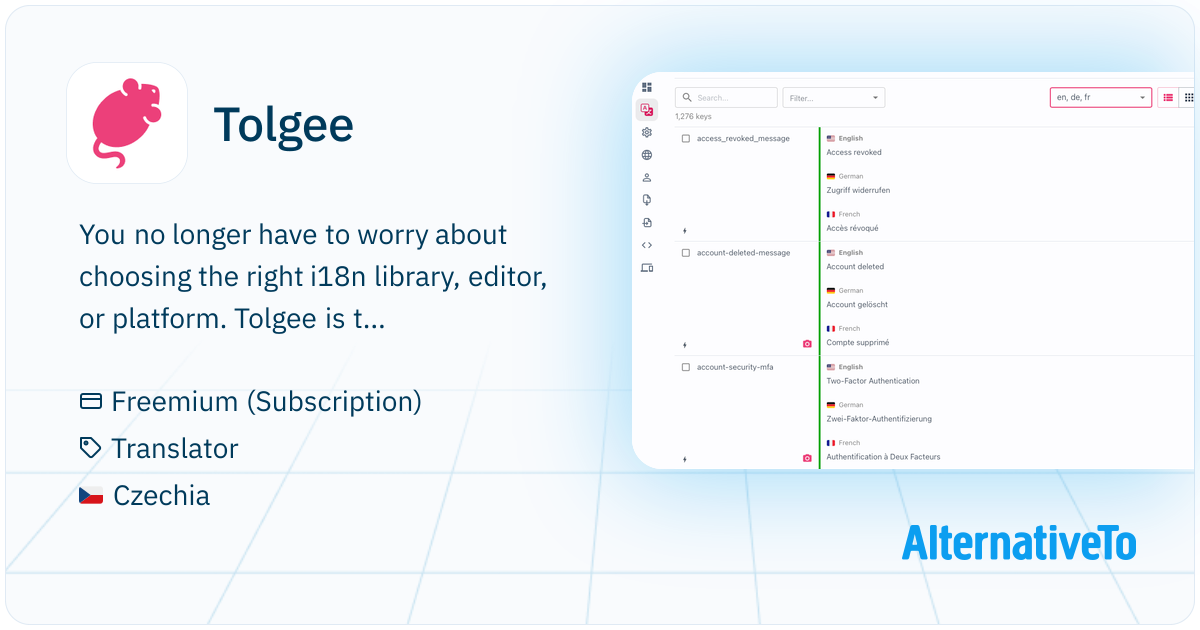 Tolgee: All in One localization for your web app | AlternativeTo