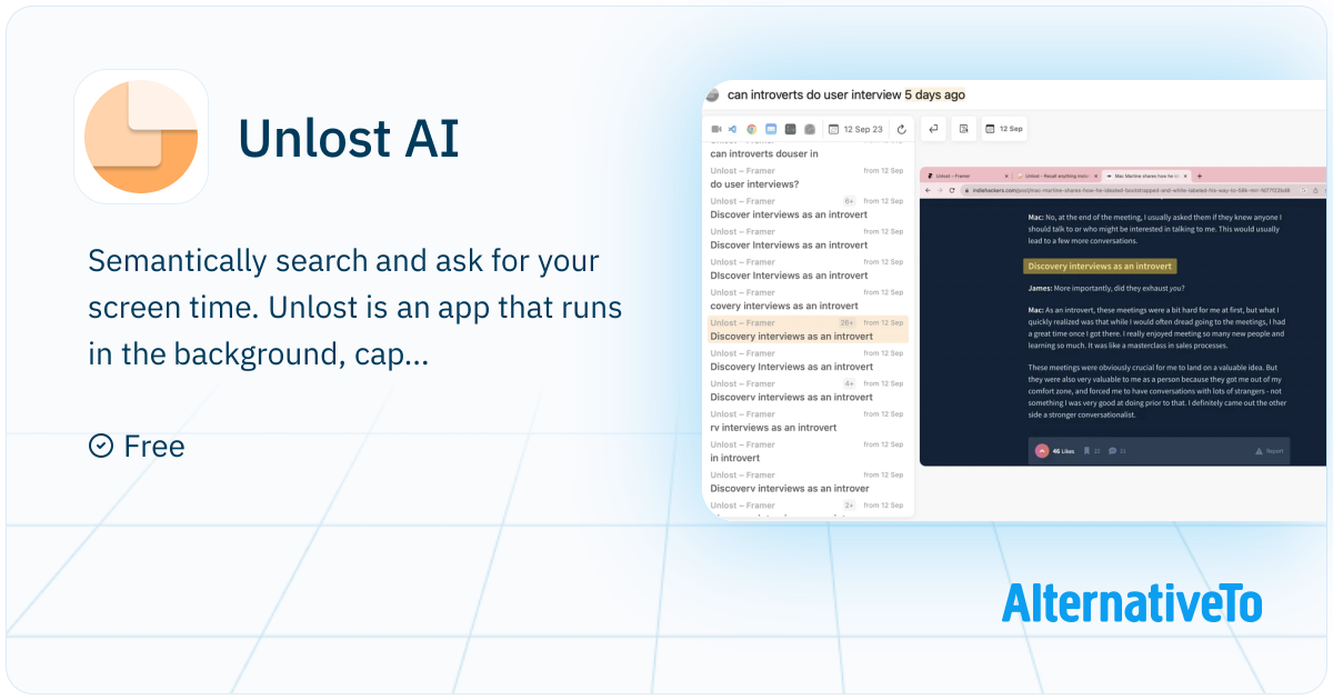Unlost Storage Unlost AI: Captures your screen and lets you search everything you've ...