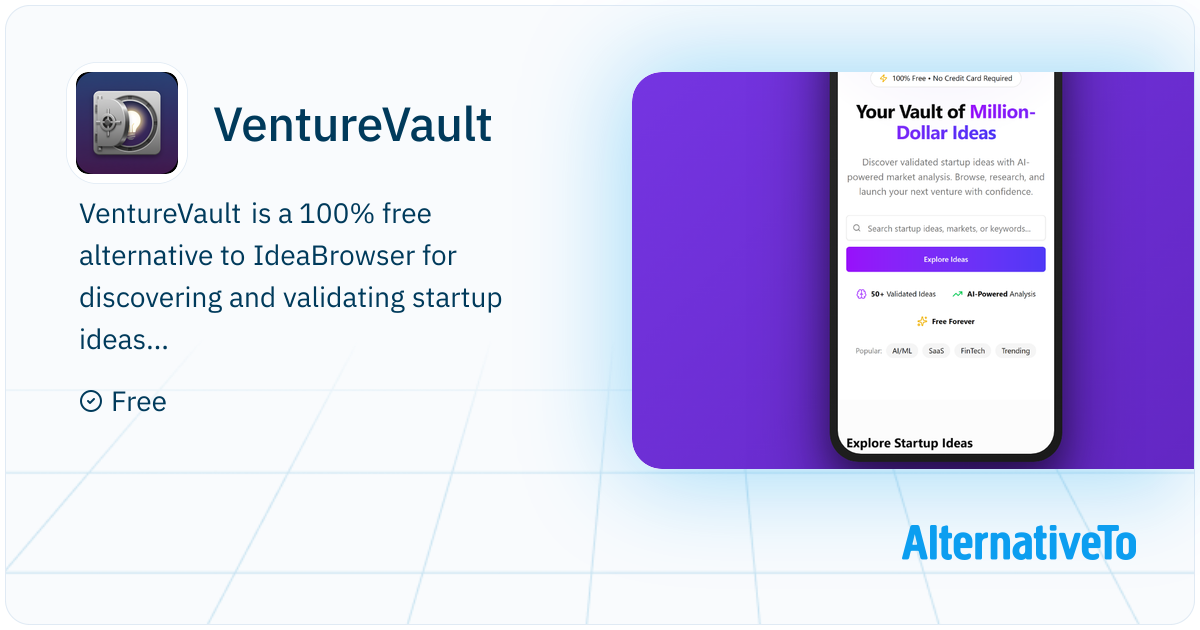 VentureVault: - Your vault of validated startup ideas. | AlternativeTo
