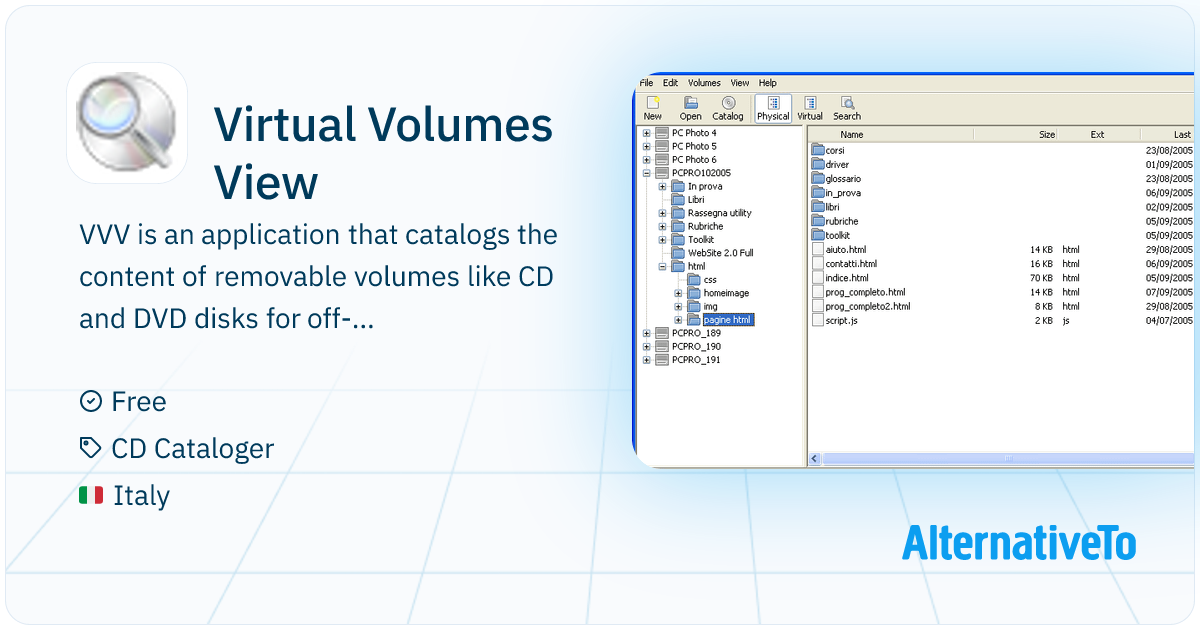 Virtual Volumes View: VVV is an application that catalogs the content ...