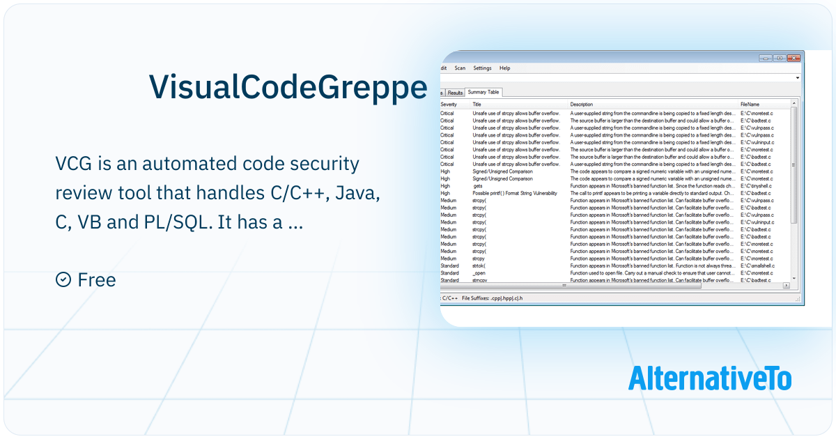 VisualCodeGrepper: VCG is an automated code security review tool that ...