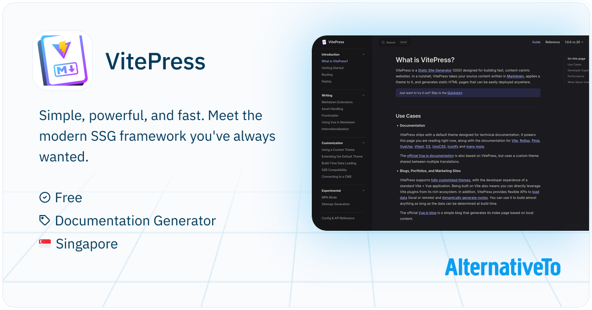 VitePress: Vite & Vue powered static site generator | AlternativeTo