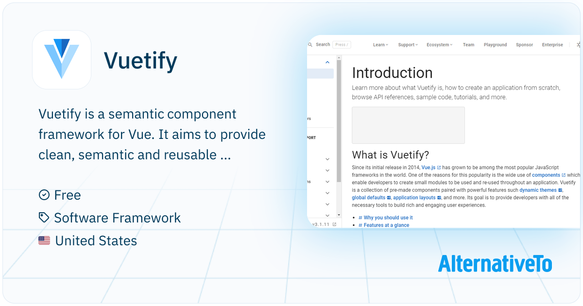 Vuetify: Semantic component framework for Vue. | AlternativeTo