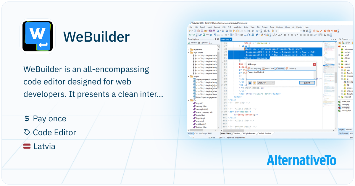 WeBuilder: Versatile code editor for web developers | AlternativeTo