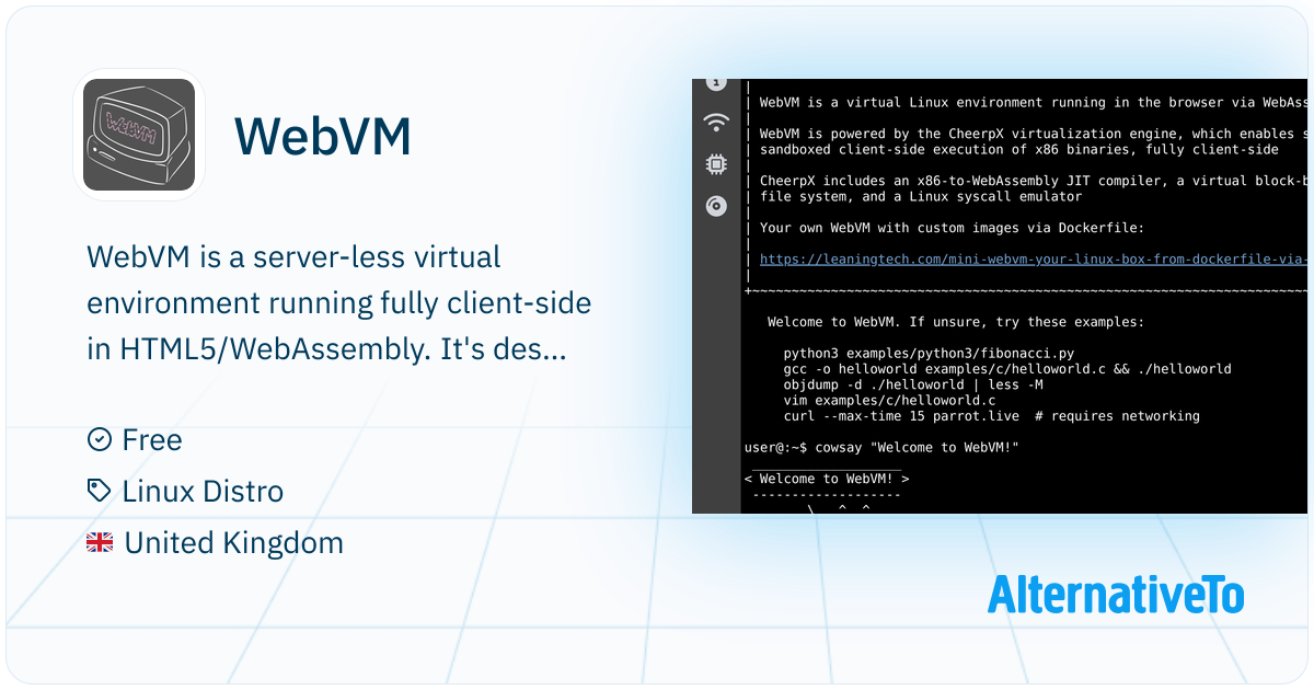WebVM: Client-side HTML5/WebAssembly virtual environment | AlternativeTo