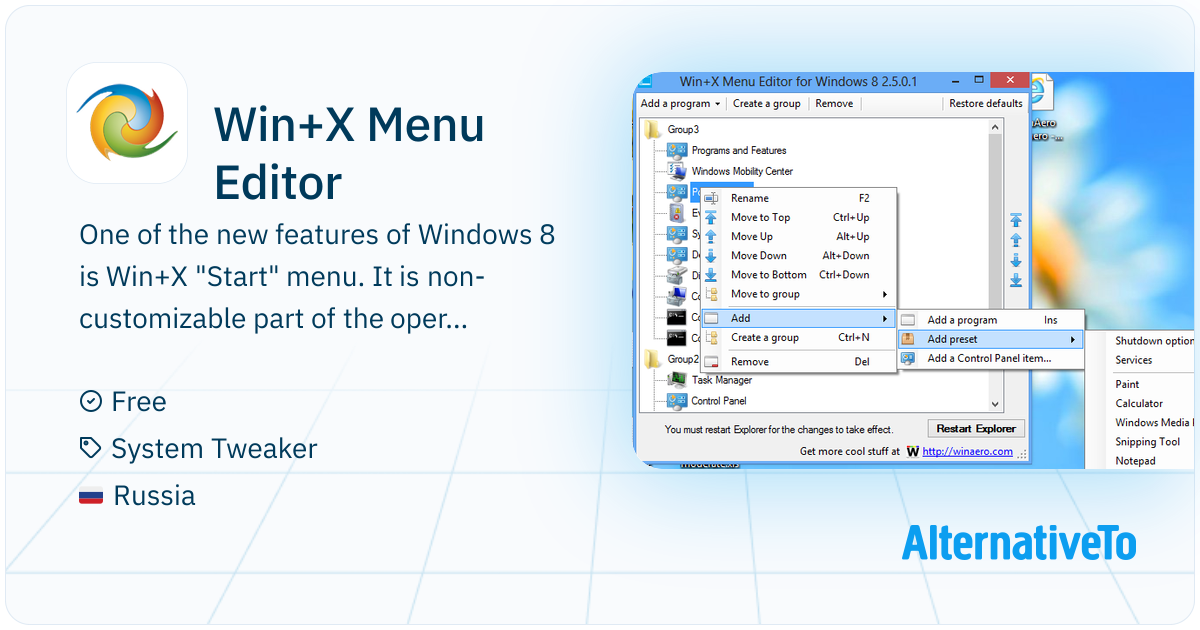 Win+X Menu Editor: For Windows 10 and Windows 8 | AlternativeTo