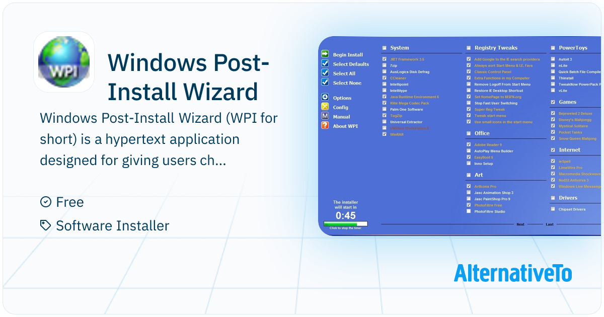 Windows Installation Wizard Progress Windows Post-Install Wizard: (WPI for short) is a | AlternativeTo