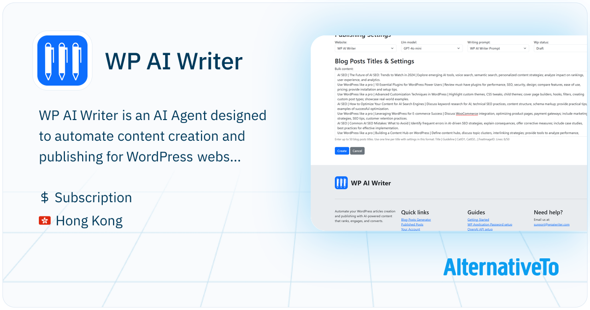 WP AI Writer: Automates SEO content and publishing on WordPress sites ...