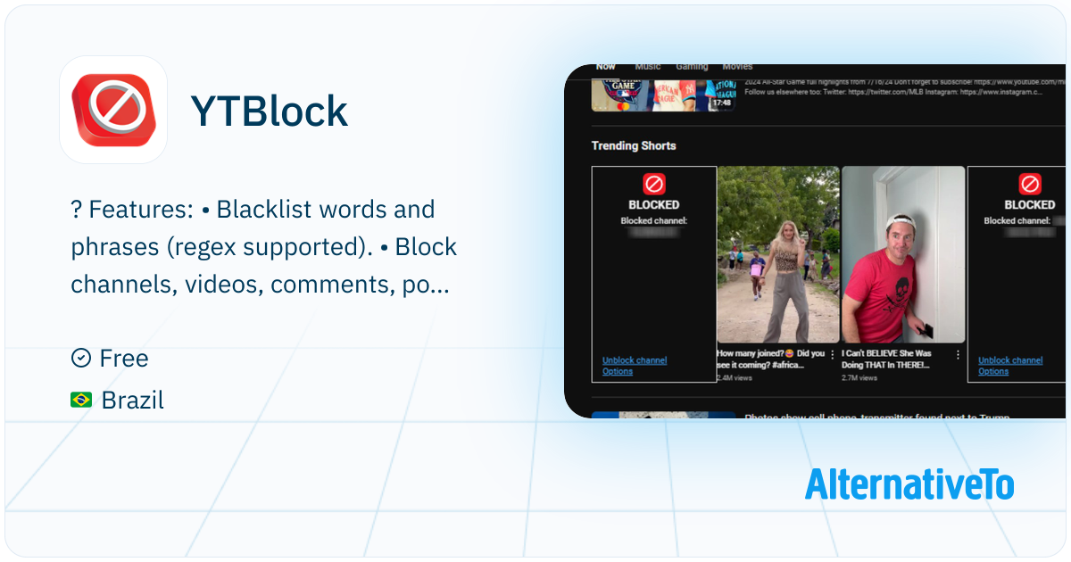 YTBlock: Block videos, comments, channels and much more! | AlternativeTo