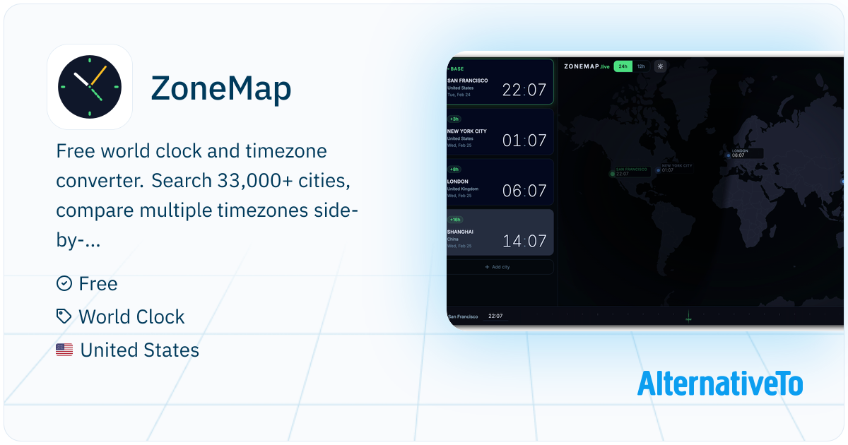 ZoneMap: World clock and timezone converter | AlternativeTo